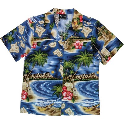 Ladies Hawaiian Shirt (DEEP INVENTORY) - 100% Cotton Poplin Tropical Print w/ Coconut Buttons