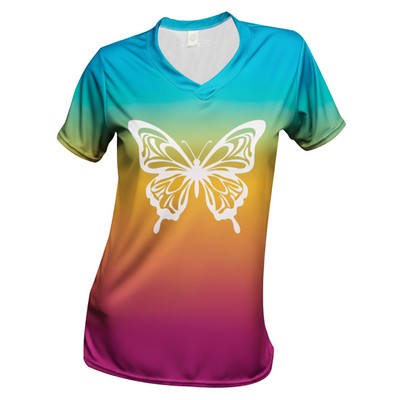 Cut & Sew Ladies V-Neck Cap Half Sleeve Shirt