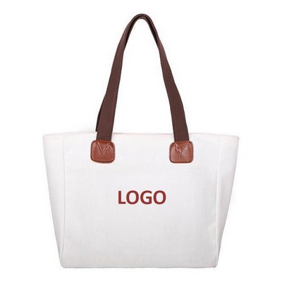Canvas Shoulder Bag W/ PU Handle & Bottom