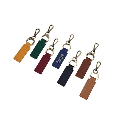 Genuine Leather Double Loop Keychain in Solid Antique Bronze
