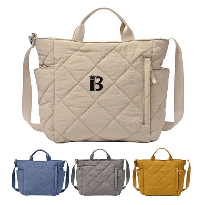 Large Capacity Quilted Embroidered Tote Bag