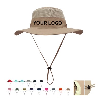 Cotton Bucket Hat With Wide Brim And Chin Strap