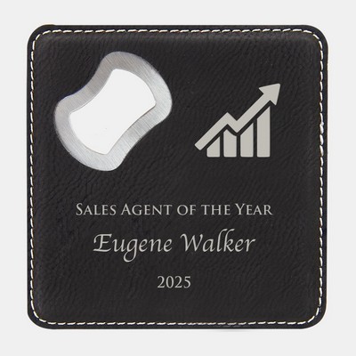 Black Leatherette Coaster with Bottle Opener