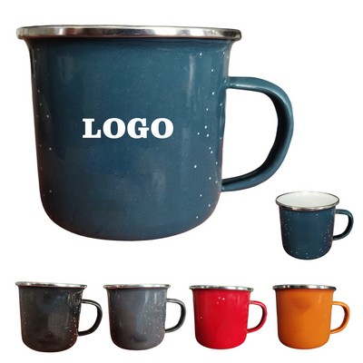 12Oz White Enamel Mug Silver Rim With Case