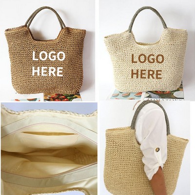 Handcrafted Woven Straw Tote, Beach Purse for Women