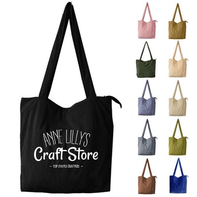Zipped Corduroy Tote Bag