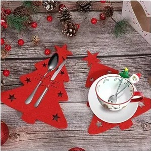 Christmas Tree Cutlery Felt Fork Spoon Bag Set Decoration