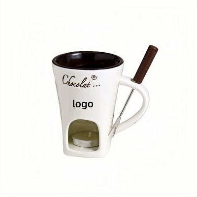 European Style Ceramic Chocolate Cheese Fondue Pot with Candle Heater