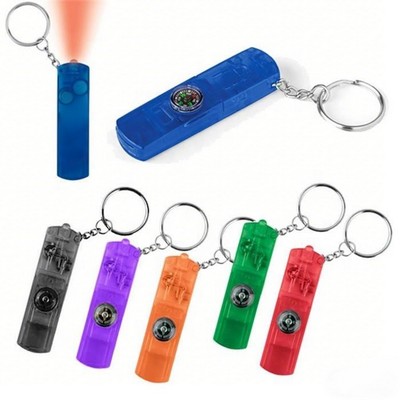 Compass Keychain with Whistle & LED Light