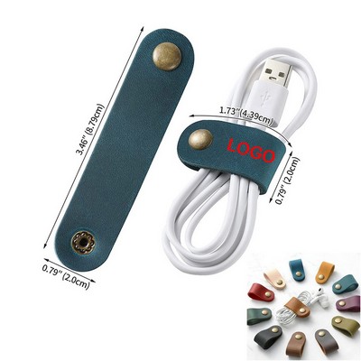 PU Leather Cable Cord Organizer Strap w/Snap Button 3"x1"