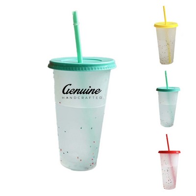 24oz Plastic Cup with Lid and Straw