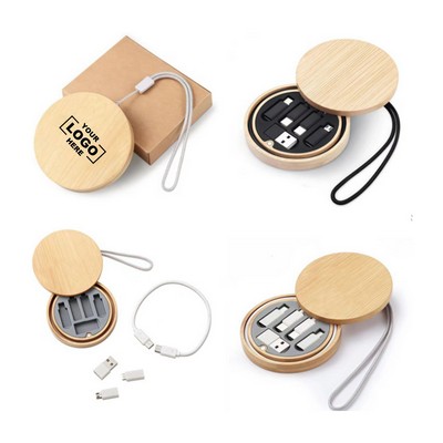 6-in-1 Bamboo Wood Phone Storage Charging Cable