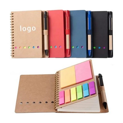 Spiral Notebook With Sticky Notes And Pen