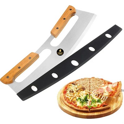 14" Stainless Steel Pizza Rocker With Wooden Grips