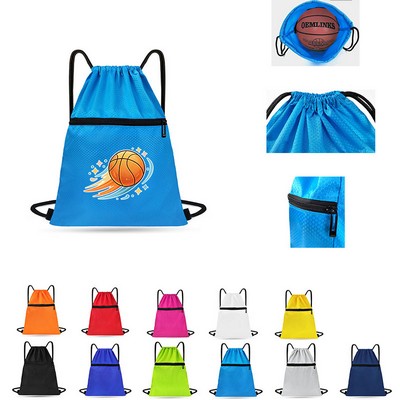 Drawstring Backpack with Zipper