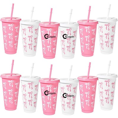 24 oz Plastic Cup with Lid and Straw Tumbler Decoration Birthday Wedding