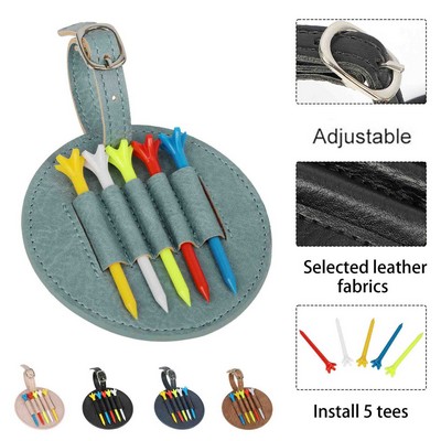 Leather Golf Holder Bag Tag With 5 Tees Club Labels