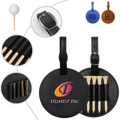 Leather Golf Holder Bag Tag With 5 Tees Club Labels