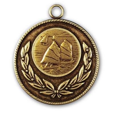 Stock Classic Wreath With Rope Edge 2" Medal- Sailing