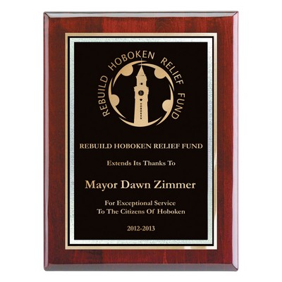 Plaque - 9"x12" Black Piano Wood Plaque w/ Black Florentine Plate (7"x10")