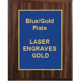 Walnut Plaque 10-1/2" x 13" - Blue/Gold 8-1/2" x 11" Designer Plate
