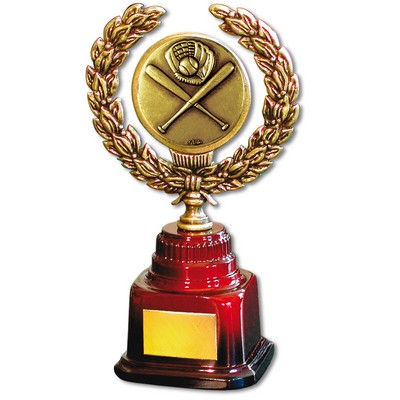 Stock 7" Trophy with 2" Baseball General Coin and Engraving Plate