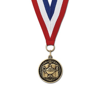 1 1/8" Lamp of Learning Cast CX Medal w/Red/White/Blue or Year Grosgrain Neck Ribbon