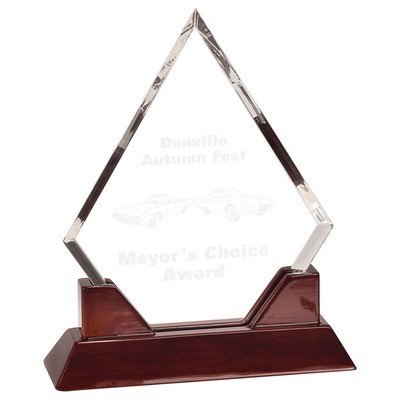8½" Diamond Prestige Acrylic Award w/ Rosewood Piano Finish Base