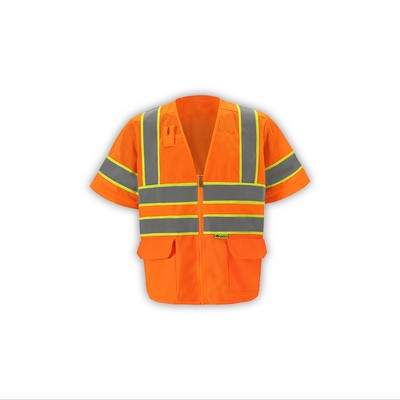 High Visibility Contrast Vest, Class 3, Orange, Mesh & Solid