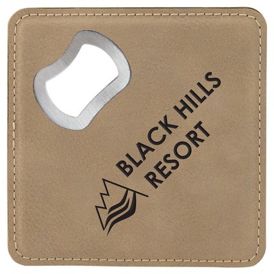 Leatherette Bottle Opener Coaster (Light Brown)