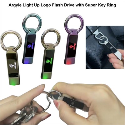 Argyle Light Up Logo Flash Drive with Super Key Ring - 256 MB Memory