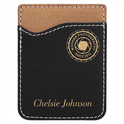 Black-Gold Leatherette Phone Wallet, Laserable, 2-3/8"x3-1/8"H