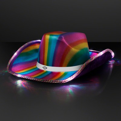 Light Up Cowboy Rainbow Hat with White Band - PRINTED