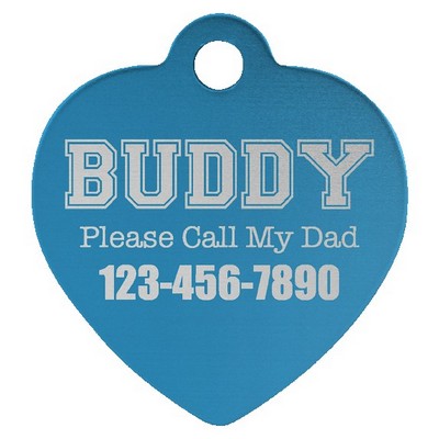Anodized Aluminum Blue Heart Pet Tags, Engraved, 1 1/4" x 1 1/4"