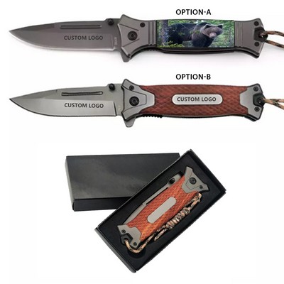 ApexBlade - Wood Folding Tactical Pocket Knife With Stainless Steel Blade With Clip