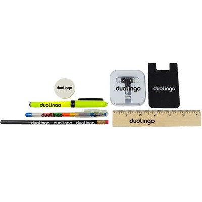 Student Essentials Kit with Earbuds, Pen Set & Smart Wallet