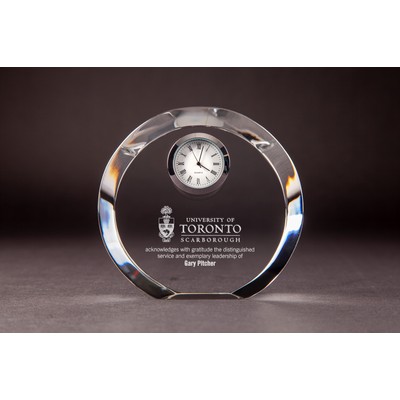 2D Crystal Award with Clock (4 3/4 x 4 1/2 x 1 1/8")
