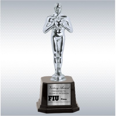 12" Silver Metal Male Achievement Figure on Gloss Black Finish Base Trophy
