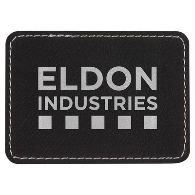 3-1/2"x2-1/2" Rectangle Patches, Black/Silver Laserable Leatherette