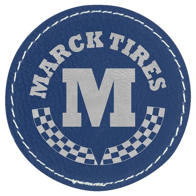 2-1/2" Diameter Round Patches, Blue/Silver Laserable Leatherette