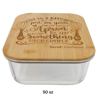 50 oz. Rectangle Glass Container with Bamboo Lid