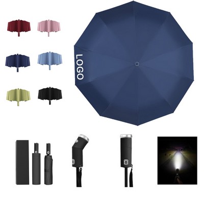 42" High-Density Waterproof Fabric Automatic Folding Umbrella w/LED Flashlight