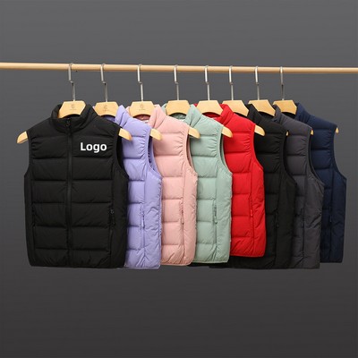 Lightweight Stand Collar Puffer Vest with Zipper Pocket