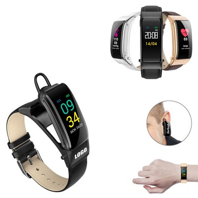 2-In-1 Ear Bud With Leather Band Fitness Tracker Bracelet