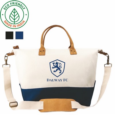 Weekender Eco Friendly Canvas Duffel Bag w/Navy Blue Trim