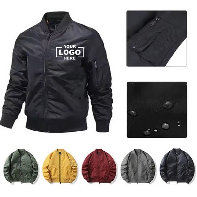 Personalized Men's Military Flight Jacket: Windproof & Waterproof Bomber Design.
