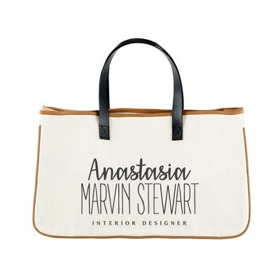 Leather Handled Canvas Tote Bag