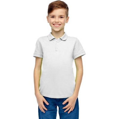Boys' Uniform Polo Shirts - White, Short Sleeve, Size 8 - 14 (Case of