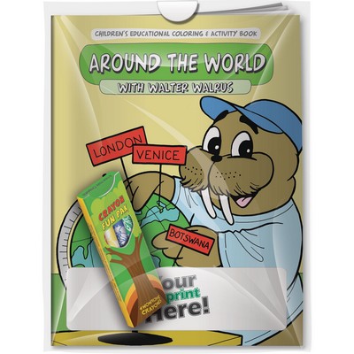 Combo Pack - CB1026 Coloring Book & 4-Pack of Crayons (Imprinted) in a Poly Bag