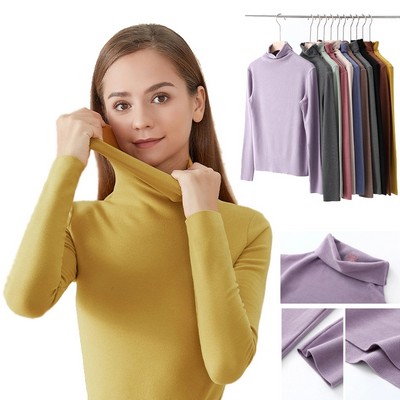 Women's Long Sleeve Turtleneck Pullover Slim Shirt Top